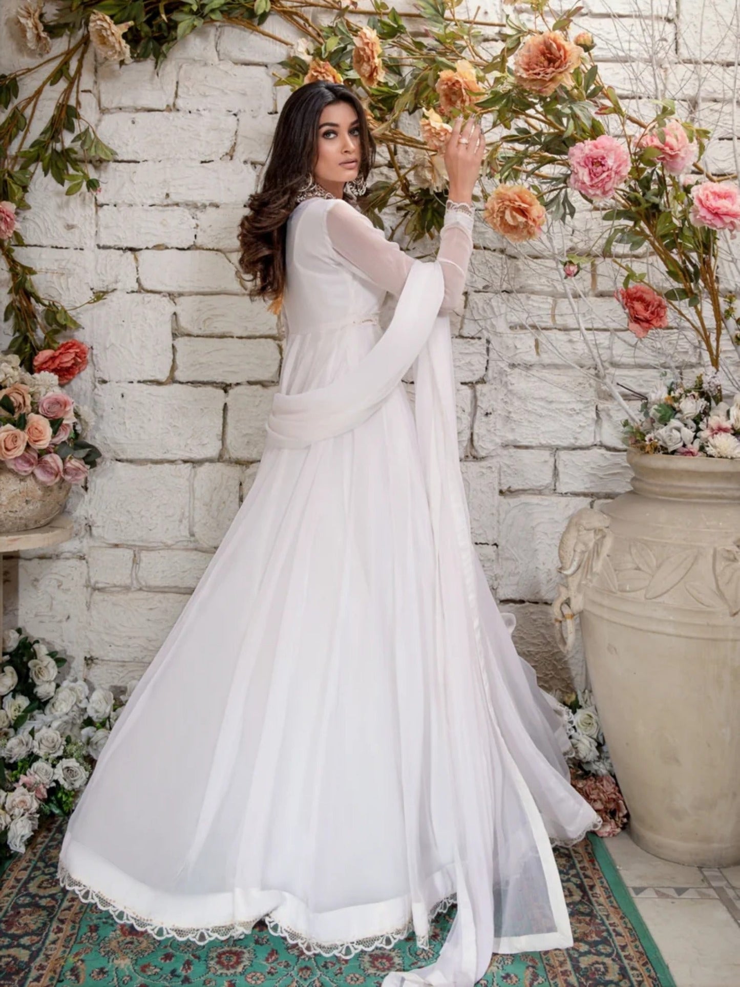 White-Hani & Umaima Chiffon Embroidered Maxi-Hoor