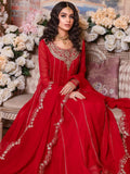 Red-Hani & Umaima Chiffon Embroidered Pishwas-Surkh