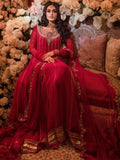 Red-Hani & Umaima Chiffon Embroidered Pishwas-Surkh