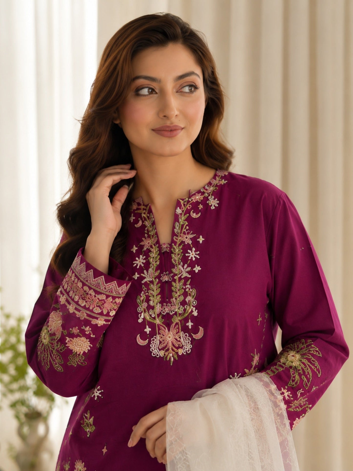 Mulberry -Tawakal Closet Cotton Embroidered Stitched 3-Piece Suit-Mulbury Bloom