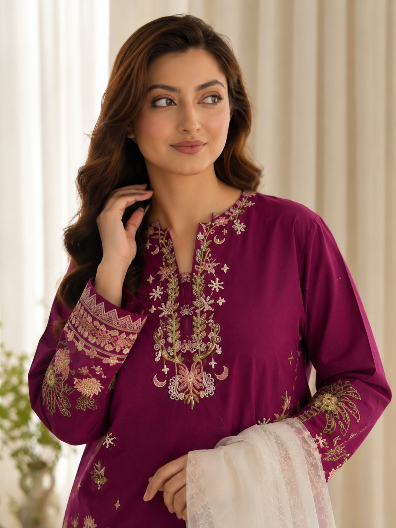 Mulberry -Tawakal Closet Cotton Embroidered Stitched 3-Piece Suit-Mulbury Bloom