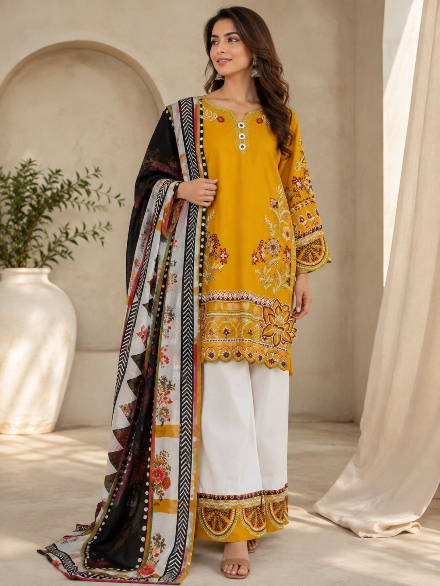 Blue-Tawakal Closet Cotton Embroidered Stitched 3-Piece Suit-Soneheri