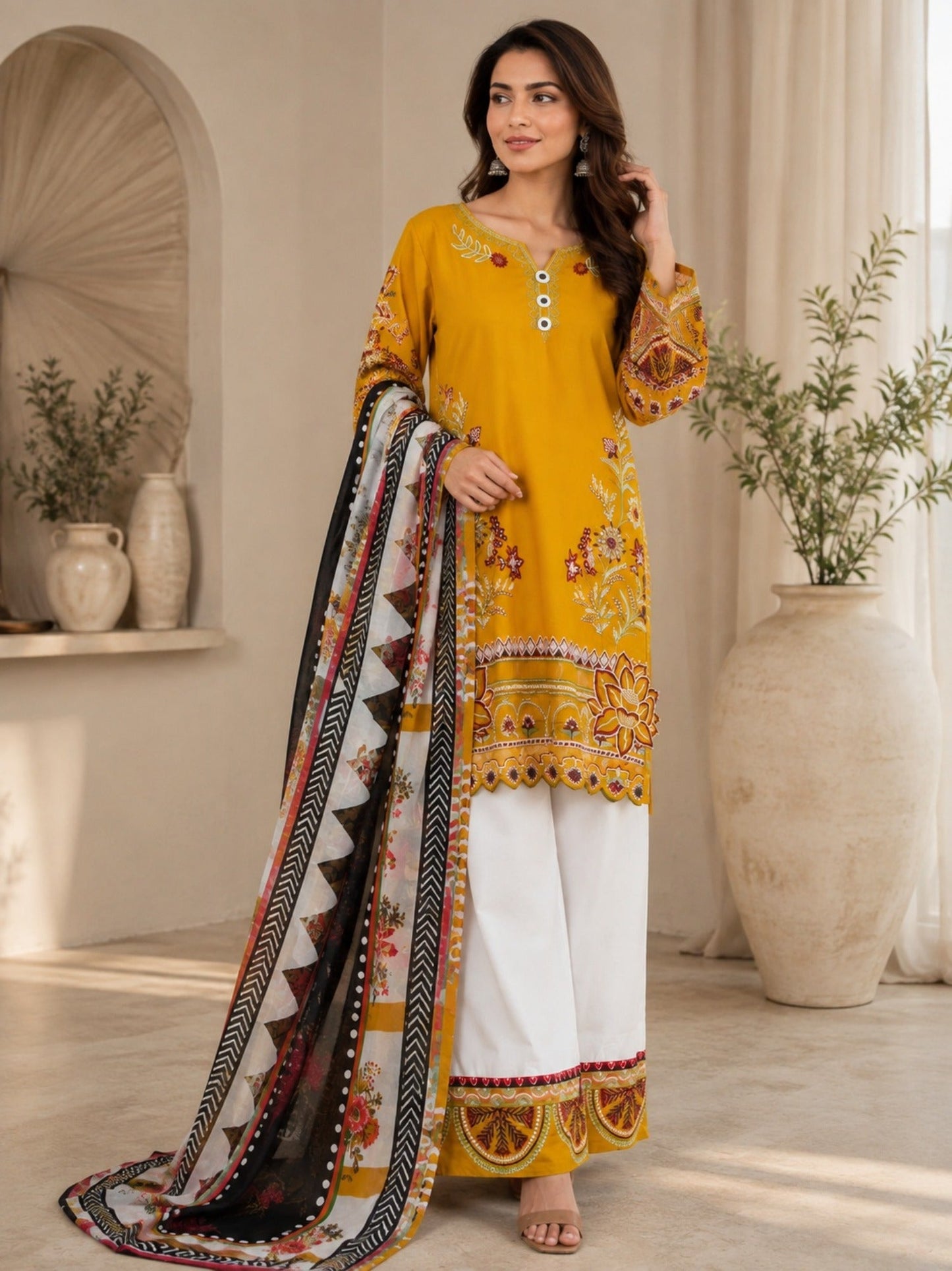 Blue-Tawakal Closet Cotton Embroidered Stitched 3-Piece Suit-Soneheri