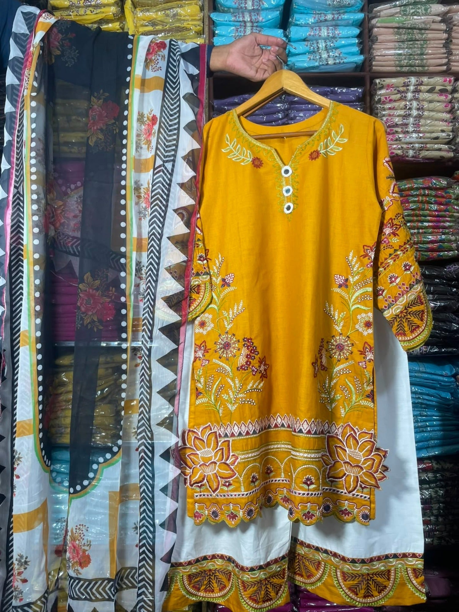 Blue-Tawakal Closet Cotton Embroidered Stitched 3-Piece Suit-Soneheri