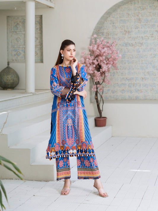 Blue Lamorado Lawn Printed Unstitched 2-Piece Suit-SA26SP204