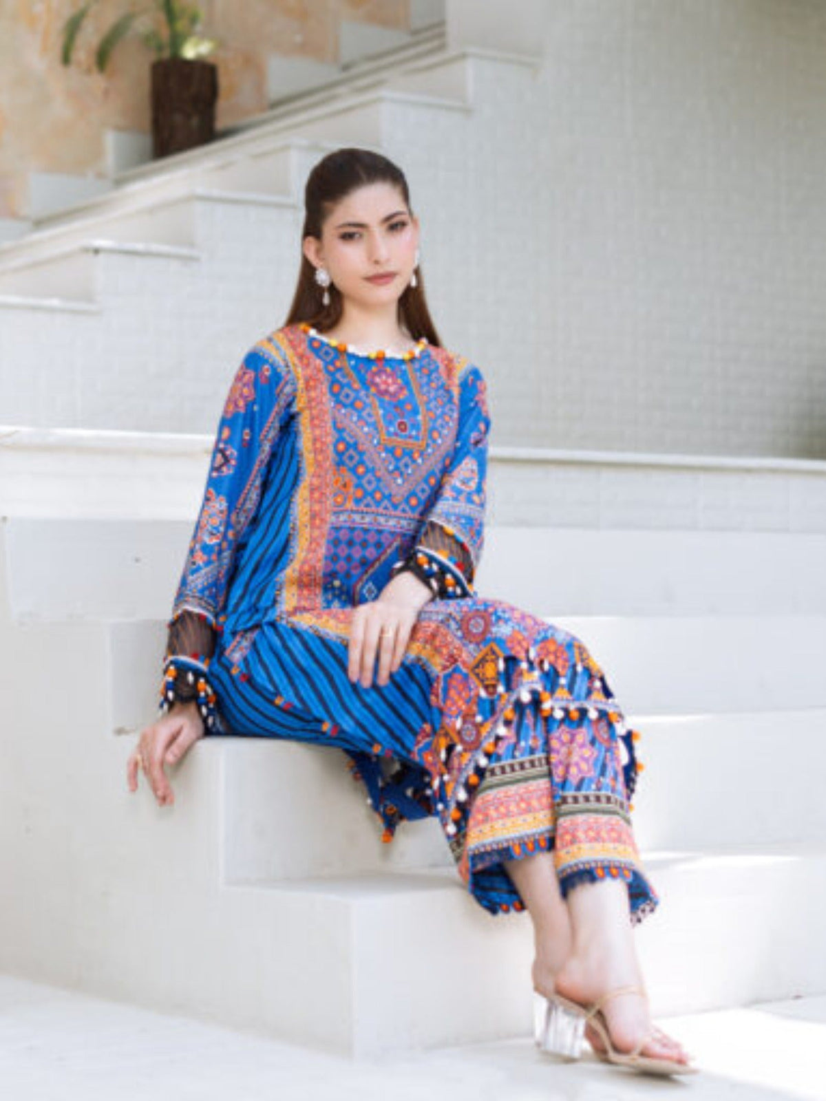 Blue Lamorado Lawn Printed Unstitched 2-Piece Suit-SA26SP204