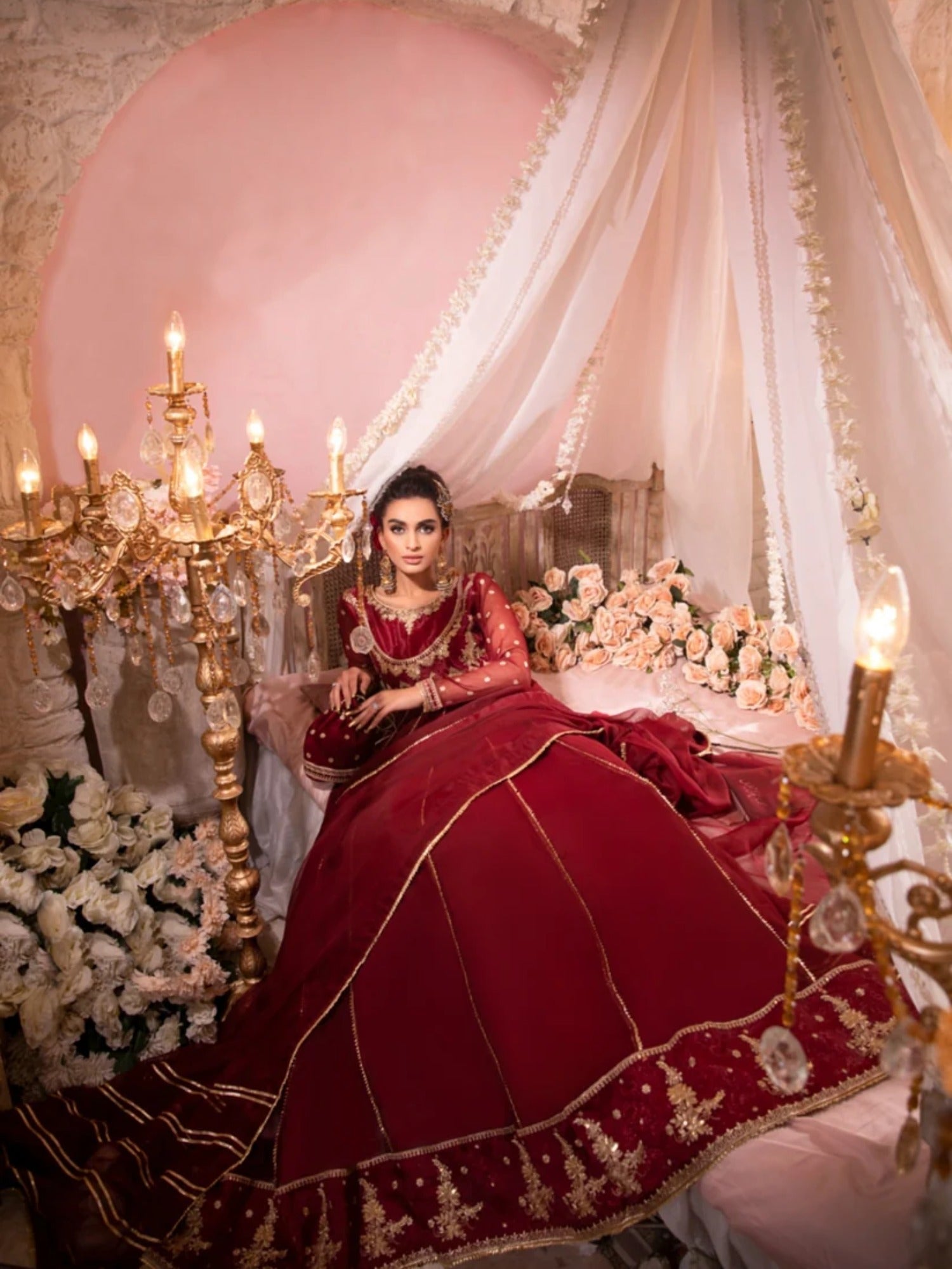 Maroon-Hani & Umaima Chiffon Embroidered Pishwas-Ayesha