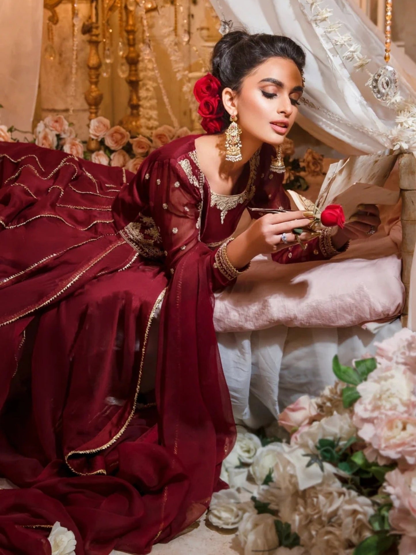 Maroon-Hani & Umaima Chiffon Embroidered Pishwas-Ayesha