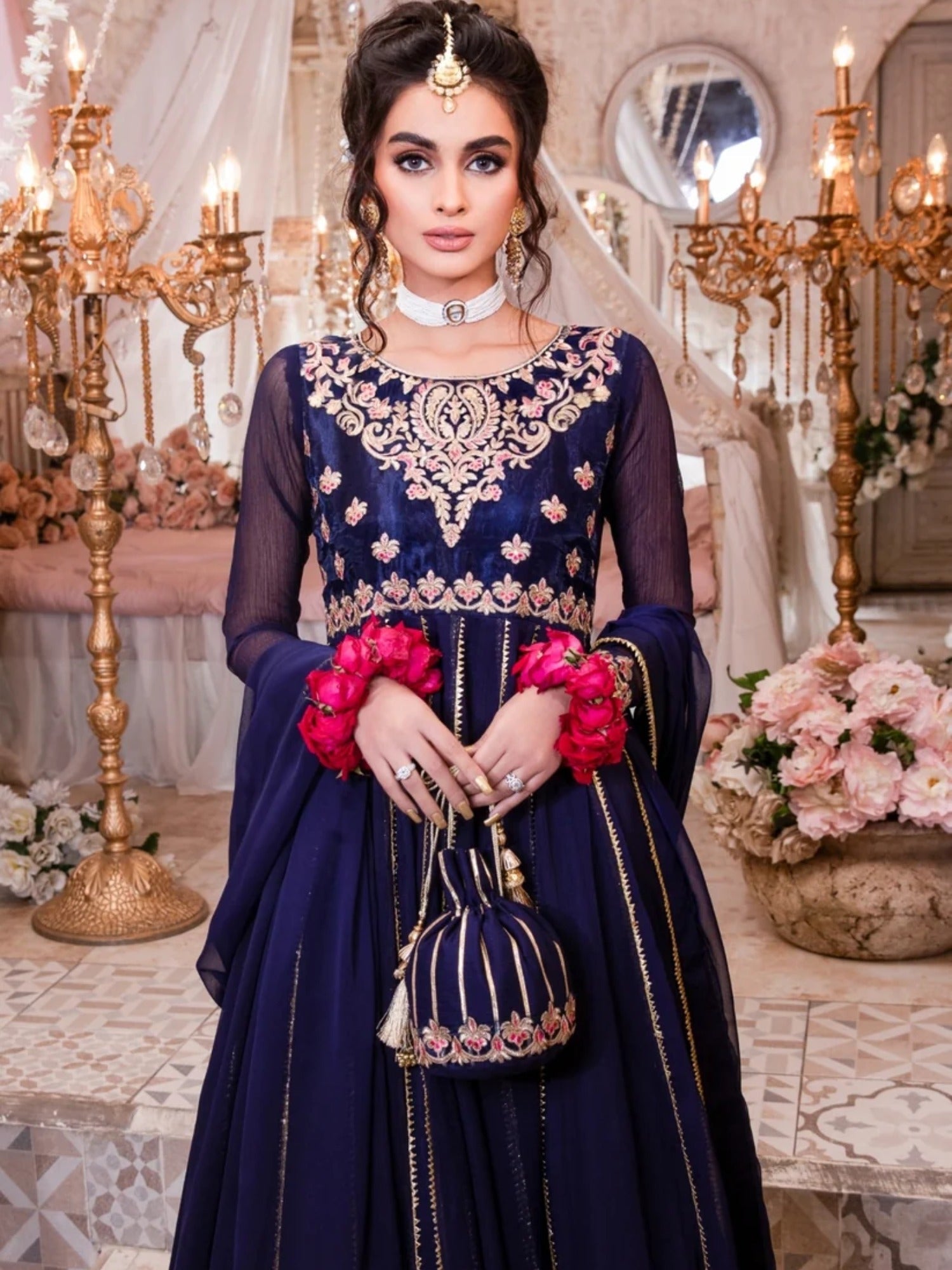 Blue-Hani & Umaima Chiffon Embroidered Pishwas-Mah-e-Mir
