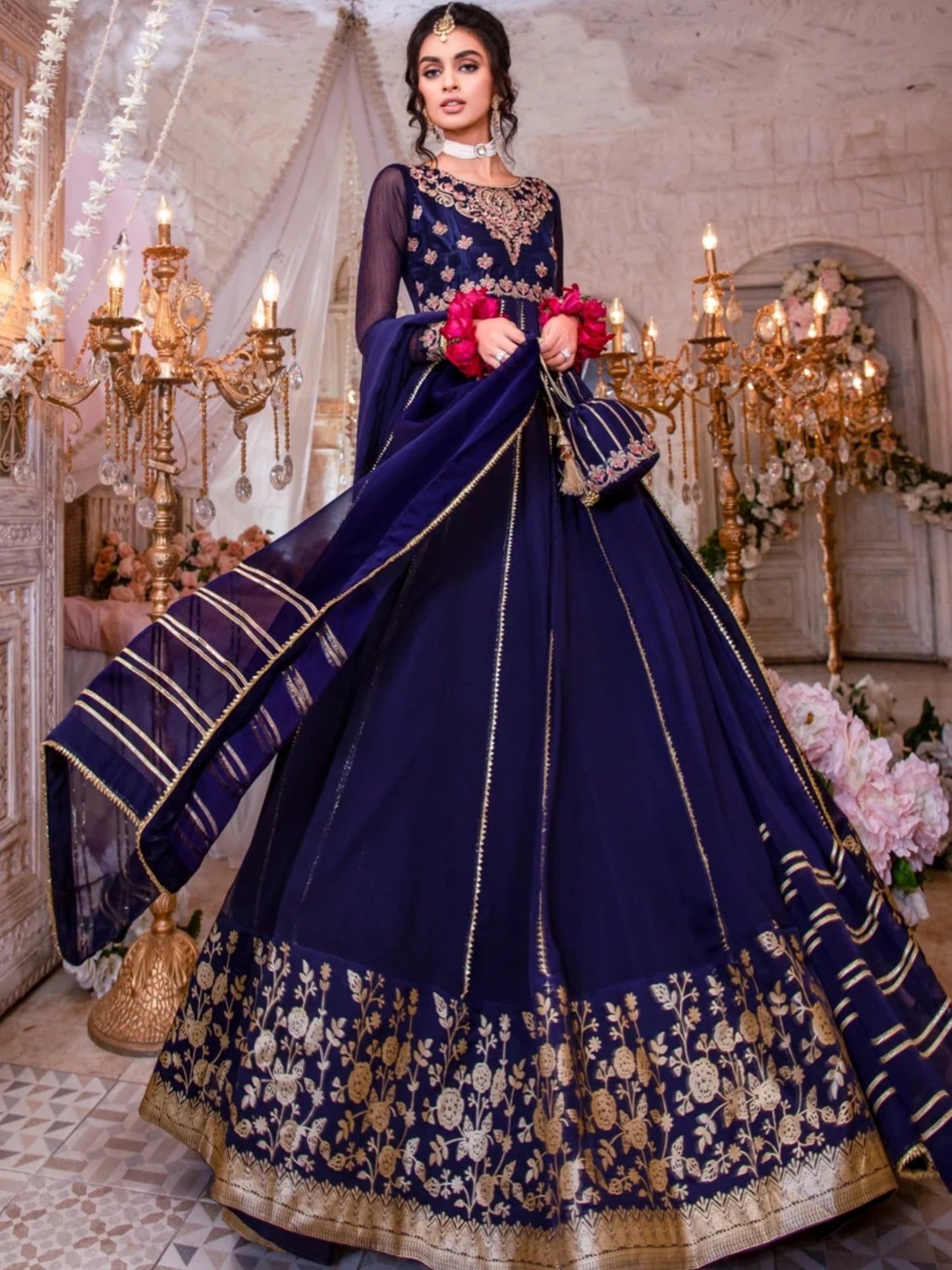 Blue-Hani & Umaima Chiffon Embroidered Pishwas-Mah-e-Mir