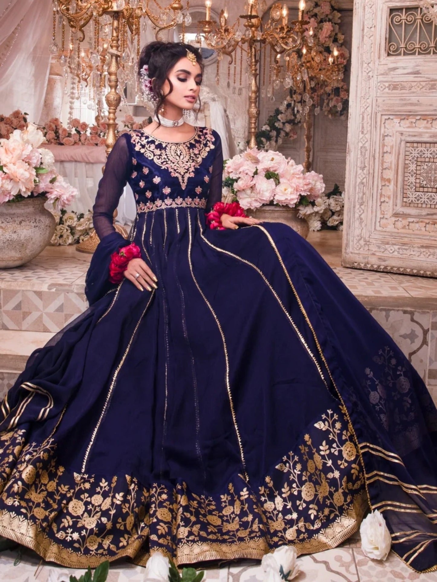 Blue-Hani & Umaima Chiffon Embroidered Pishwas-Mah-e-Mir