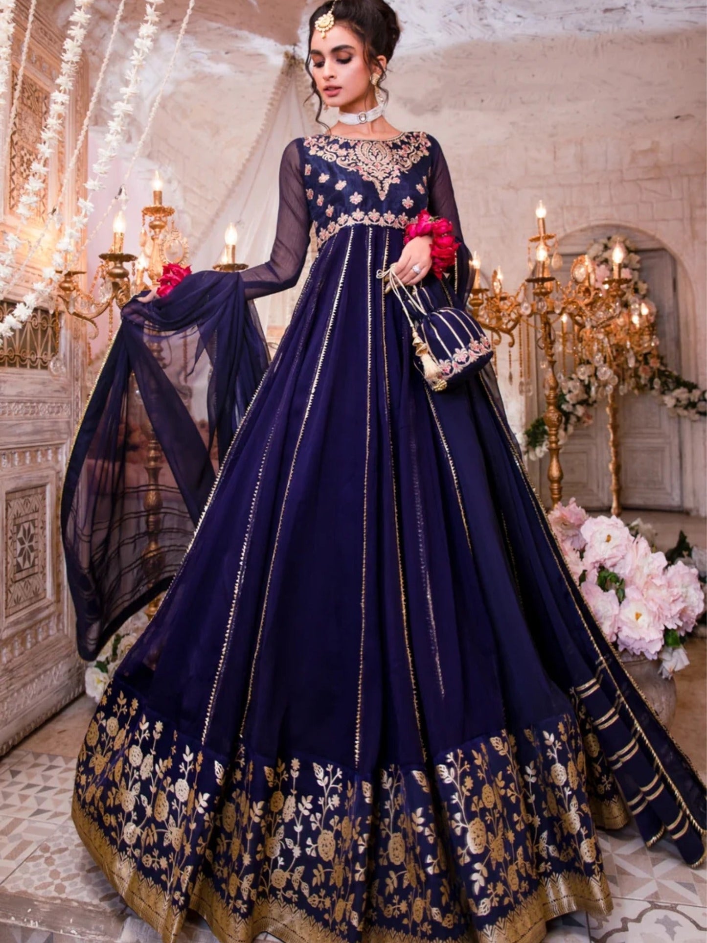 Blue-Hani & Umaima Chiffon Embroidered Pishwas-Mah-e-Mir