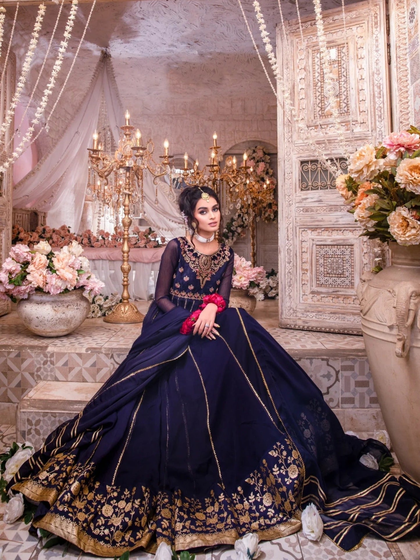 Blue-Hani & Umaima Chiffon Embroidered Pishwas-Mah-e-Mir