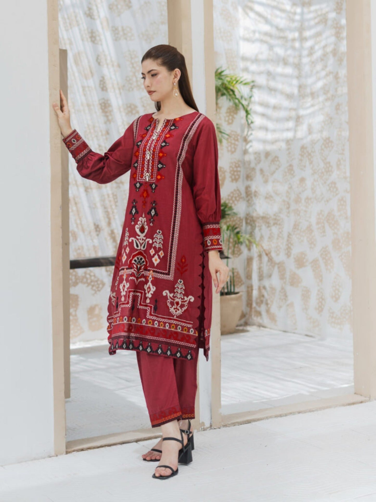 Maroon Lamorado Lawn Embroidered Unstitched 2-Piece Suit-SA26SD202-EMB