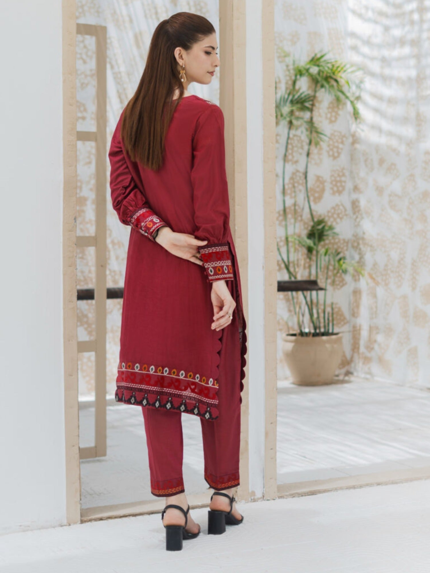 Maroon Lamorado Lawn Embroidered Unstitched 2-Piece Suit-SA26SD202-EMB