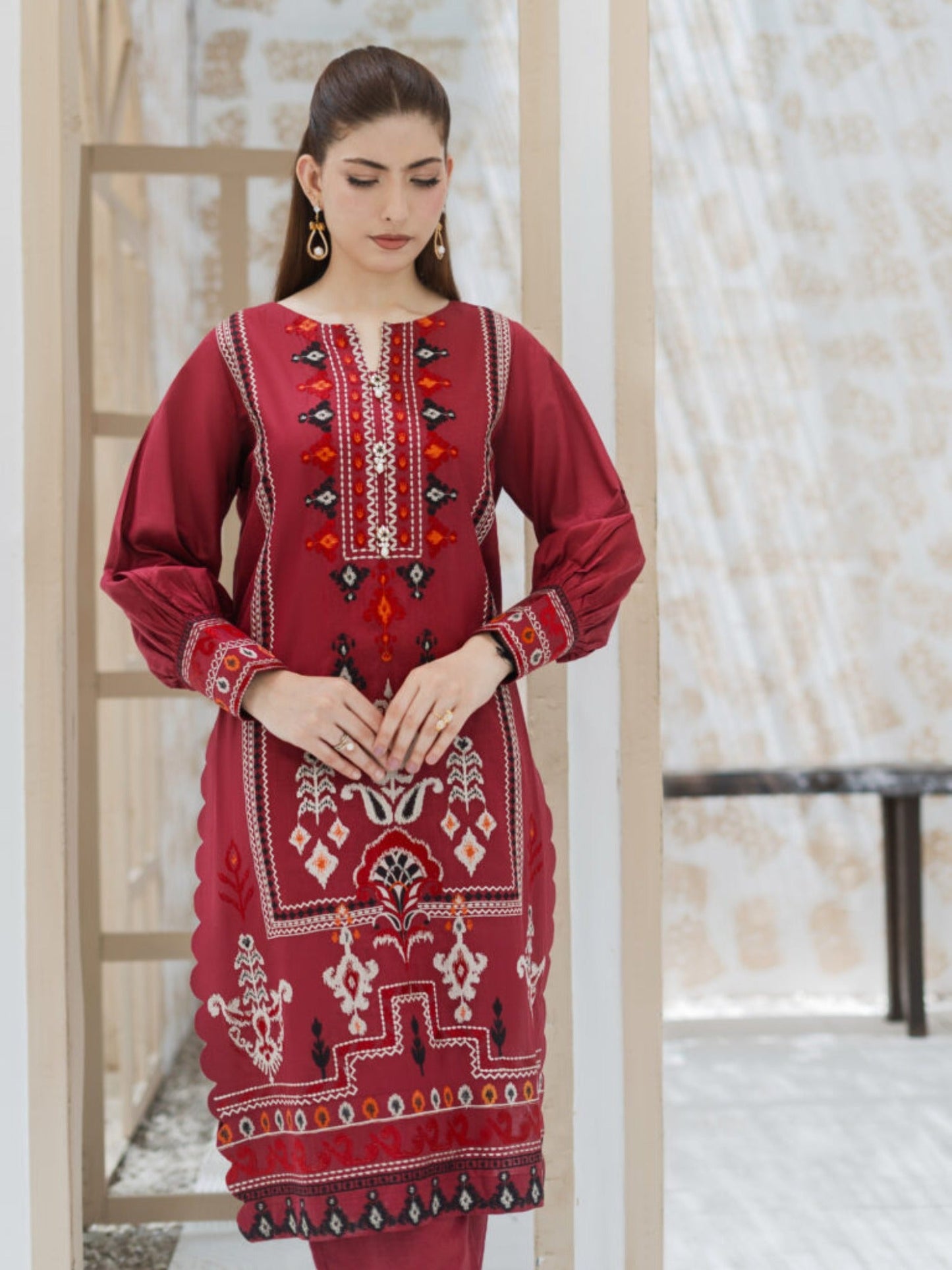 Maroon Lamorado Lawn Embroidered Unstitched 2-Piece Suit-SA26SD202-EMB