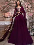 Purple-Hani & Umaima Chiffon Embroidered Pishwas-Maham