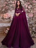 Purple-Hani & Umaima Chiffon Embroidered Pishwas-Maham