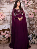 Purple-Hani & Umaima Chiffon Embroidered Pishwas-Maham