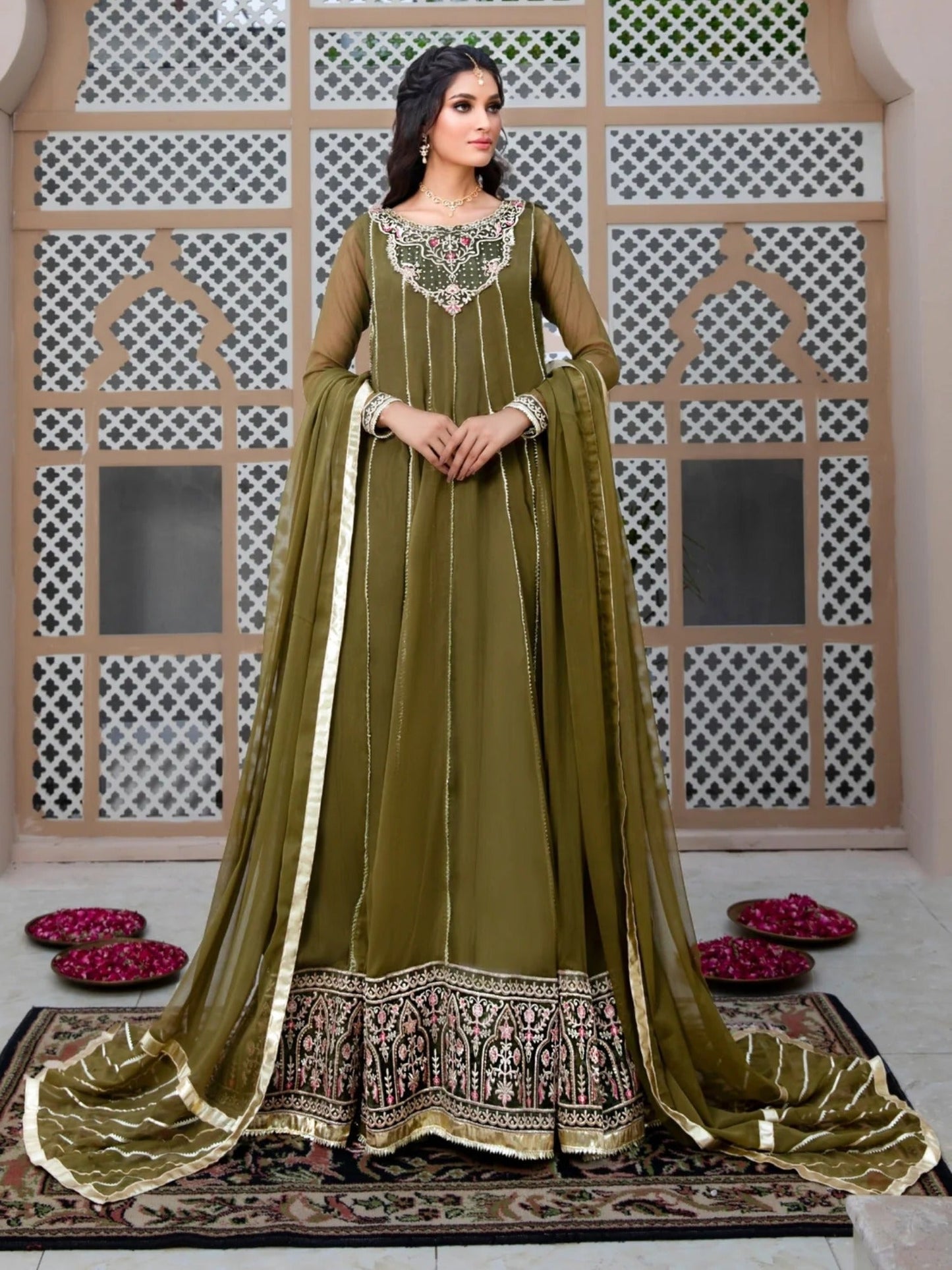Green-Hani & Umaima Chiffon Pishwas-Dhaani