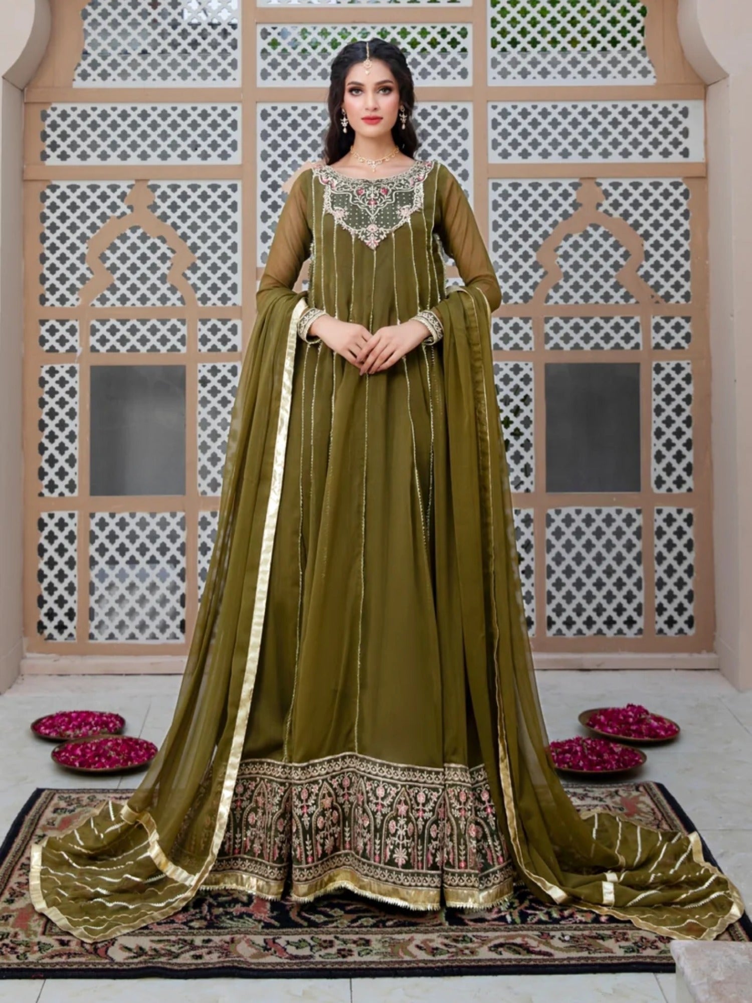 Green-Hani & Umaima Chiffon Pishwas-Dhaani