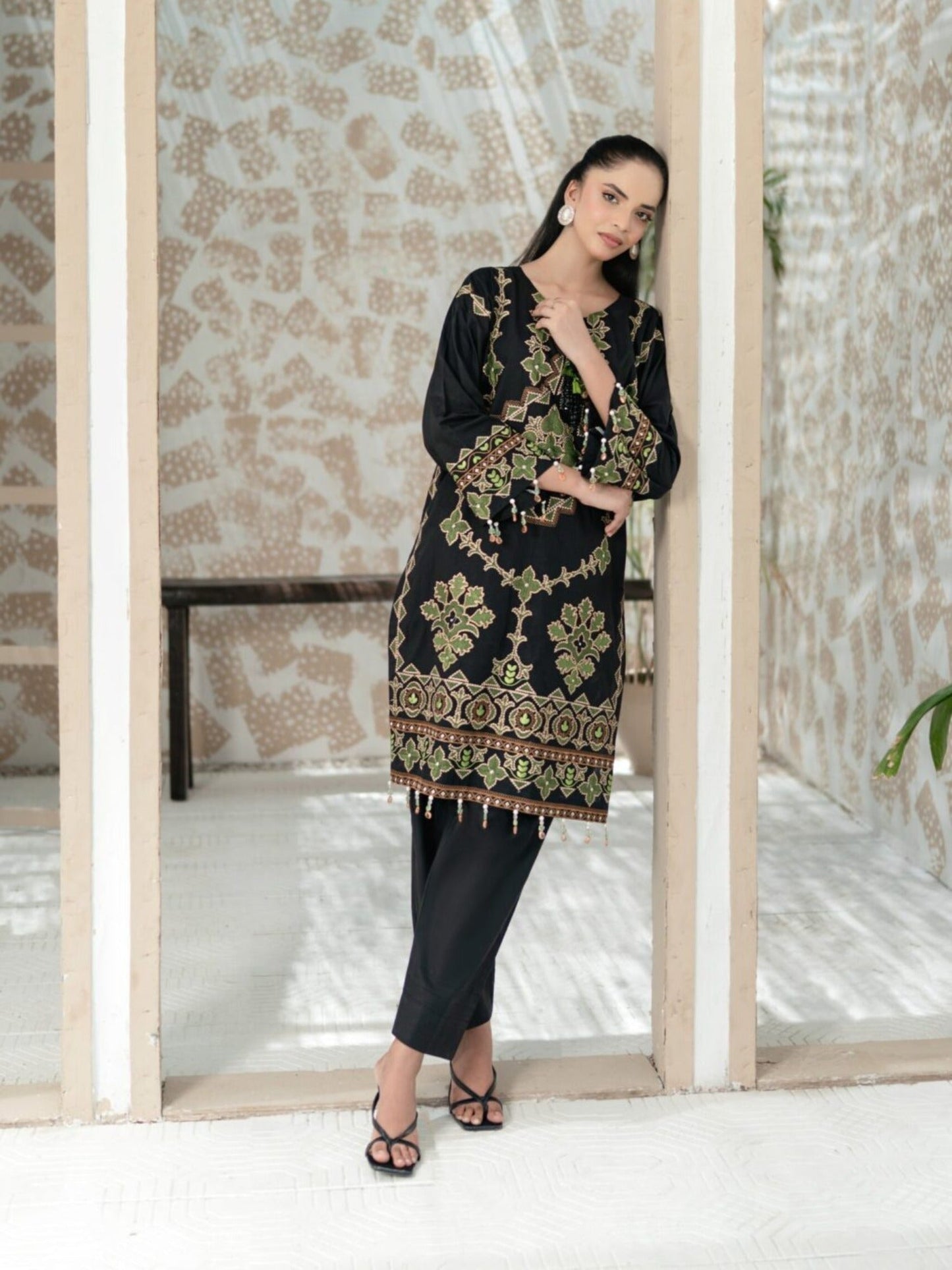 Black Lamorado Lawn Embroidered Unstitched 2-Piece Suit-SA26SD203-EMB