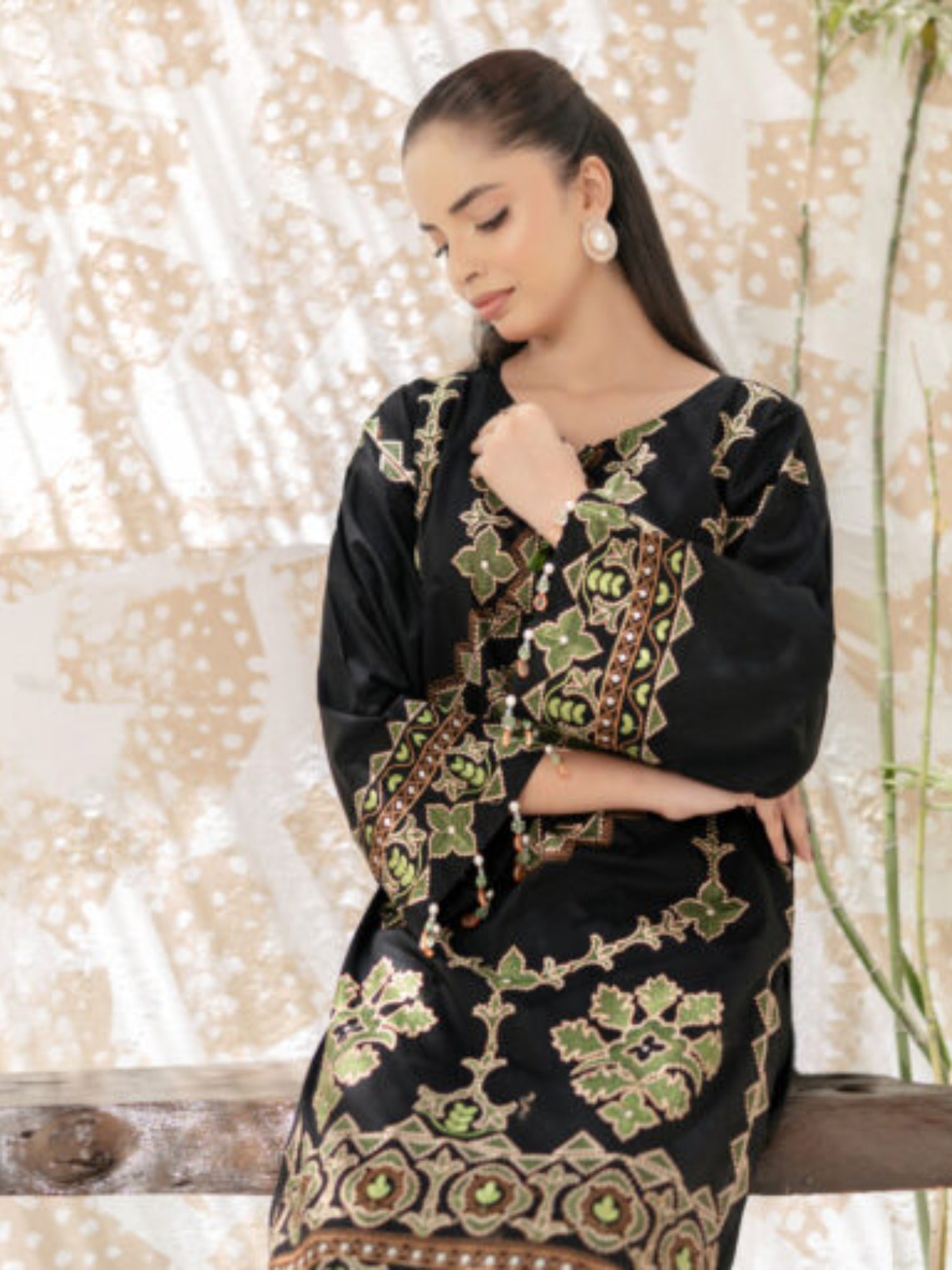 Black Lamorado Lawn Embroidered Unstitched 2-Piece Suit-SA26SD203-EMB