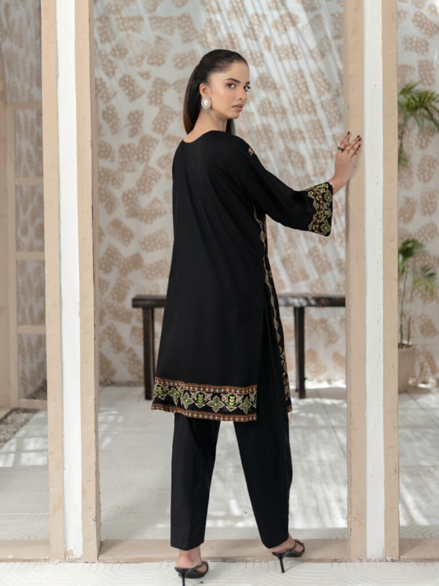 Black Lamorado Lawn Embroidered Unstitched 2-Piece Suit-SA26SD203-EMB