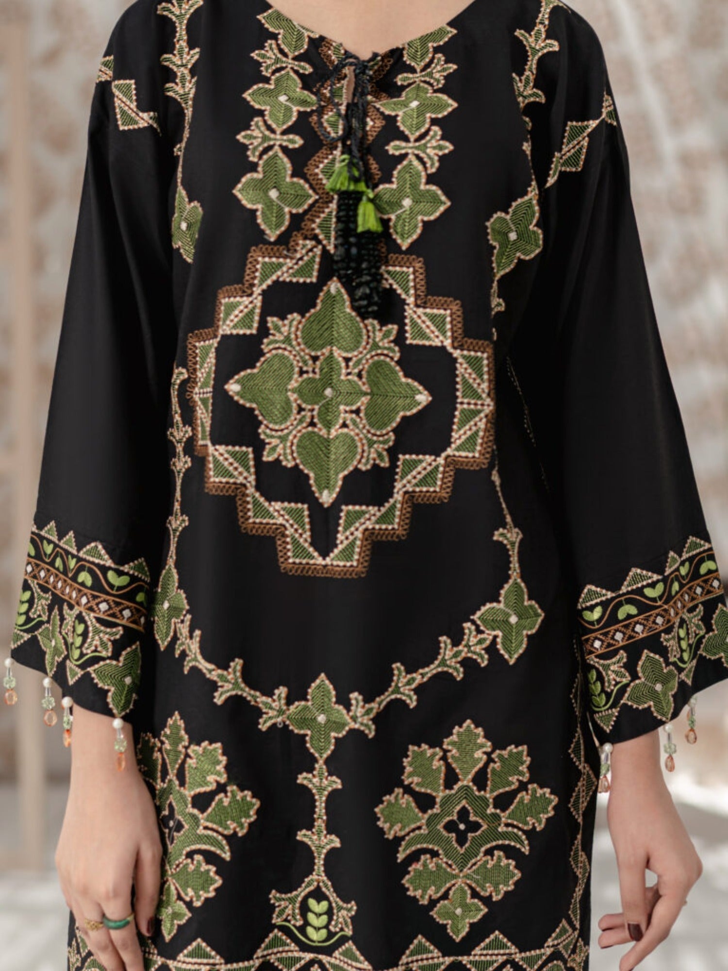 Black Lamorado Lawn Embroidered Unstitched 2-Piece Suit-SA26SD203-EMB