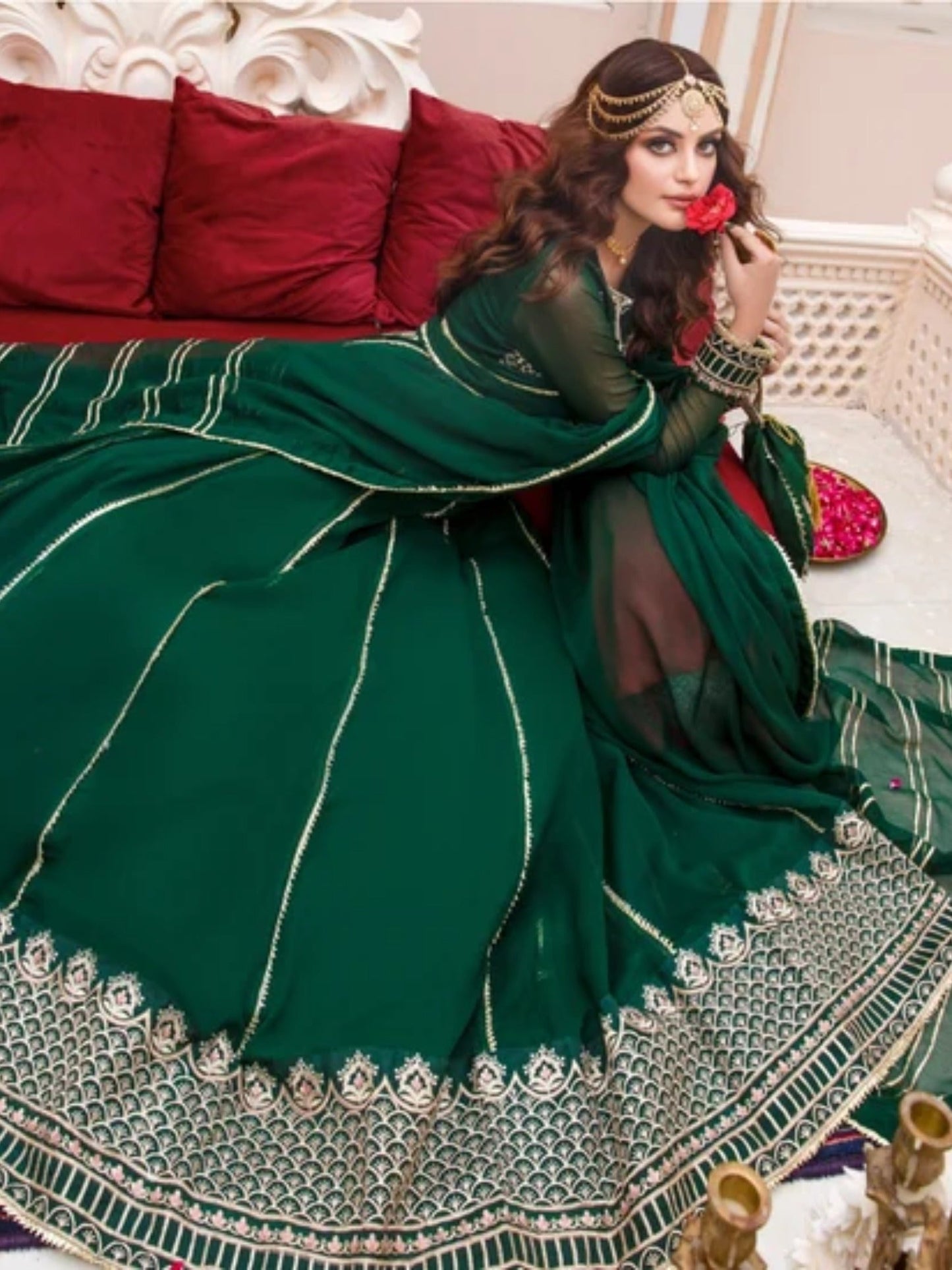 Green-Hani & Umaima Chiffon Embroidered Pishwas-Shahbano