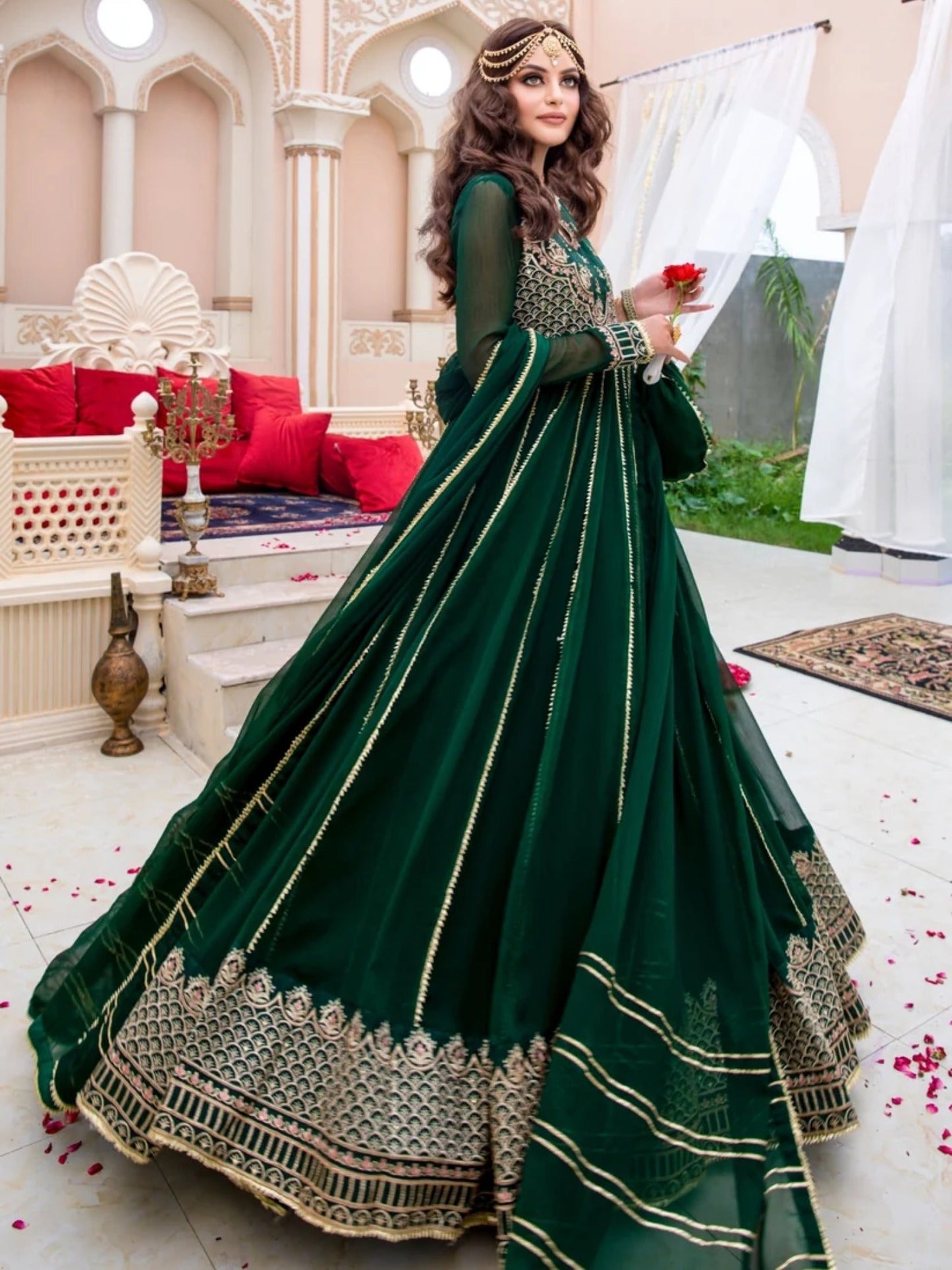 Green-Hani & Umaima Chiffon Embroidered Pishwas-Shahbano
