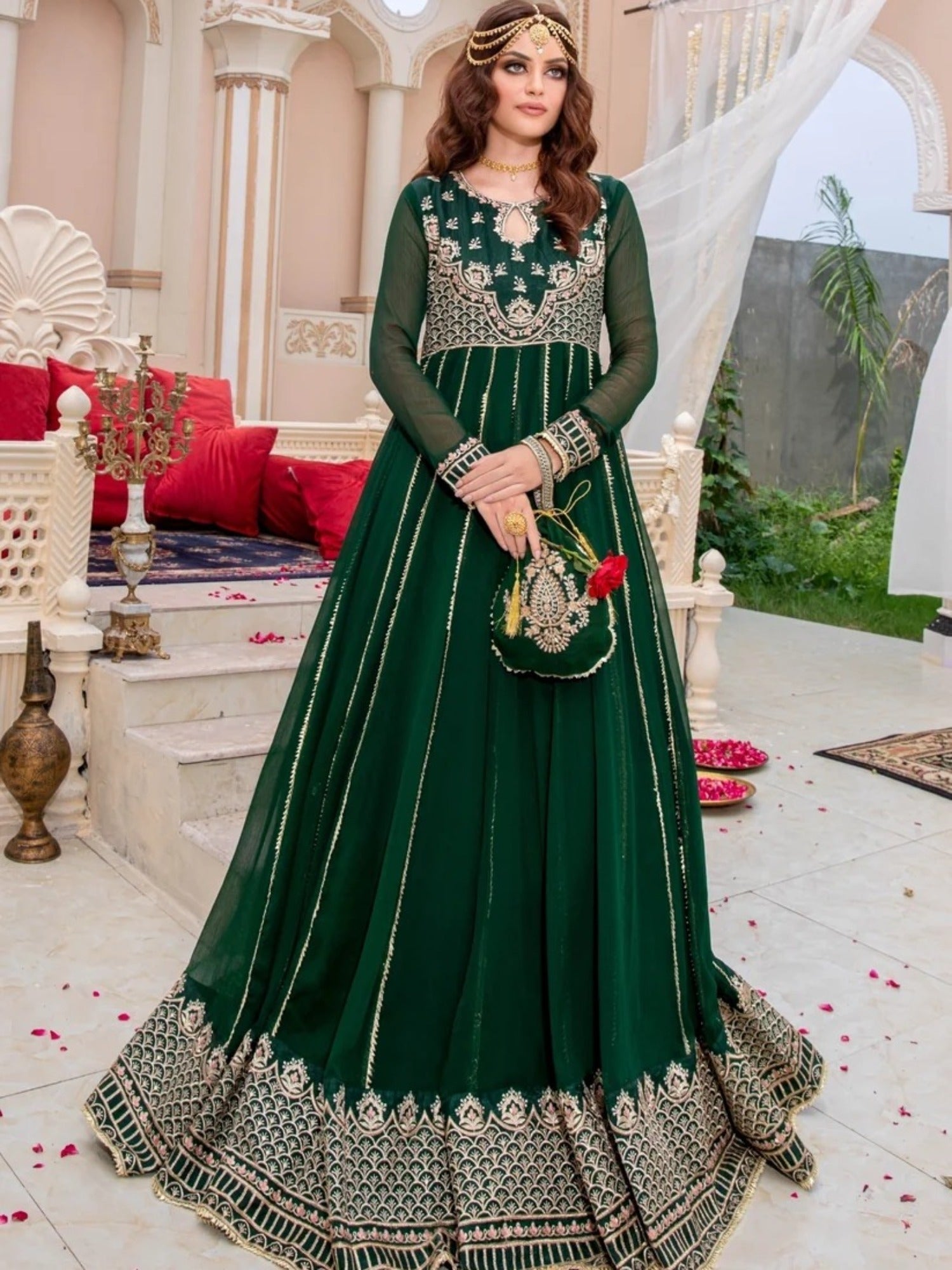 Green-Hani & Umaima Chiffon Embroidered Pishwas-Shahbano
