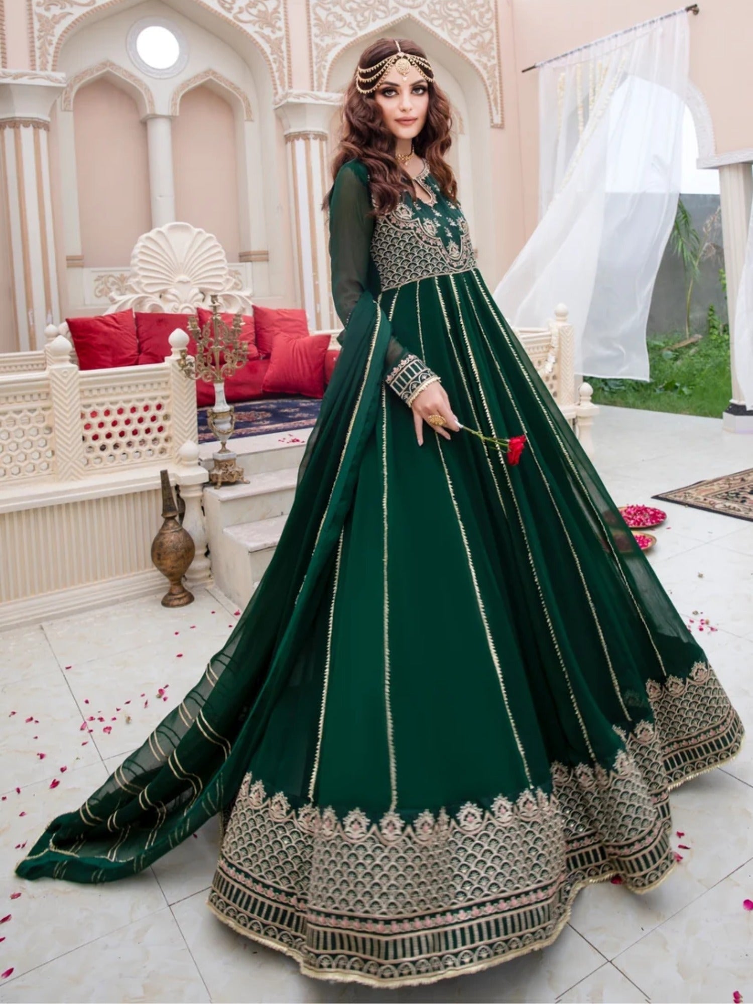 Green-Hani & Umaima Chiffon Embroidered Pishwas-Shahbano