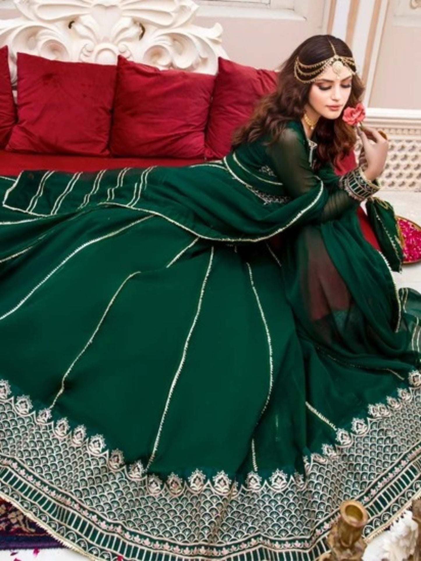 Green-Hani & Umaima Chiffon Embroidered Pishwas-Shahbano