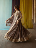 Brown-Hani & Umaima Chiffon Embroidered Pishwas-Kaira