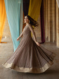 Brown-Hani & Umaima Chiffon Embroidered Pishwas-Kaira