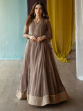 Brown-Hani & Umaima Chiffon Embroidered Pishwas-Kaira