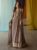 Brown-Hani & Umaima Chiffon Embroidered Pishwas-Kaira