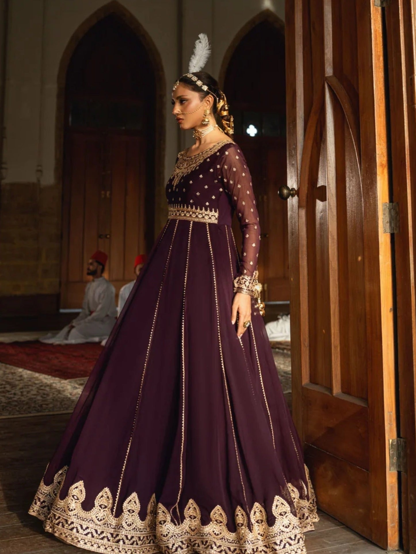 Purple-Hani & Umaima Chiffon Embroidered Pishwas-Floret