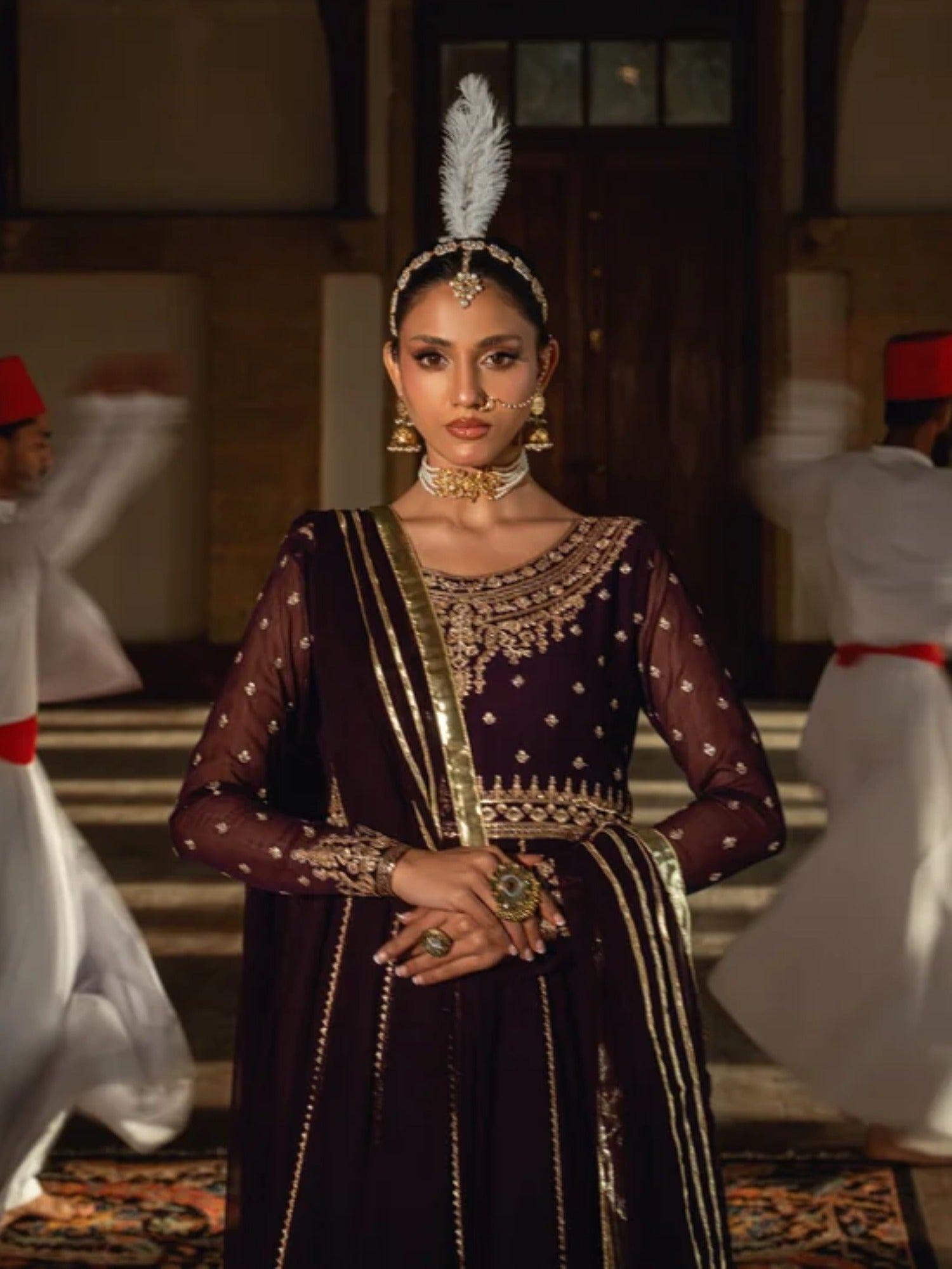 Purple-Hani & Umaima Chiffon Embroidered Pishwas-Floret