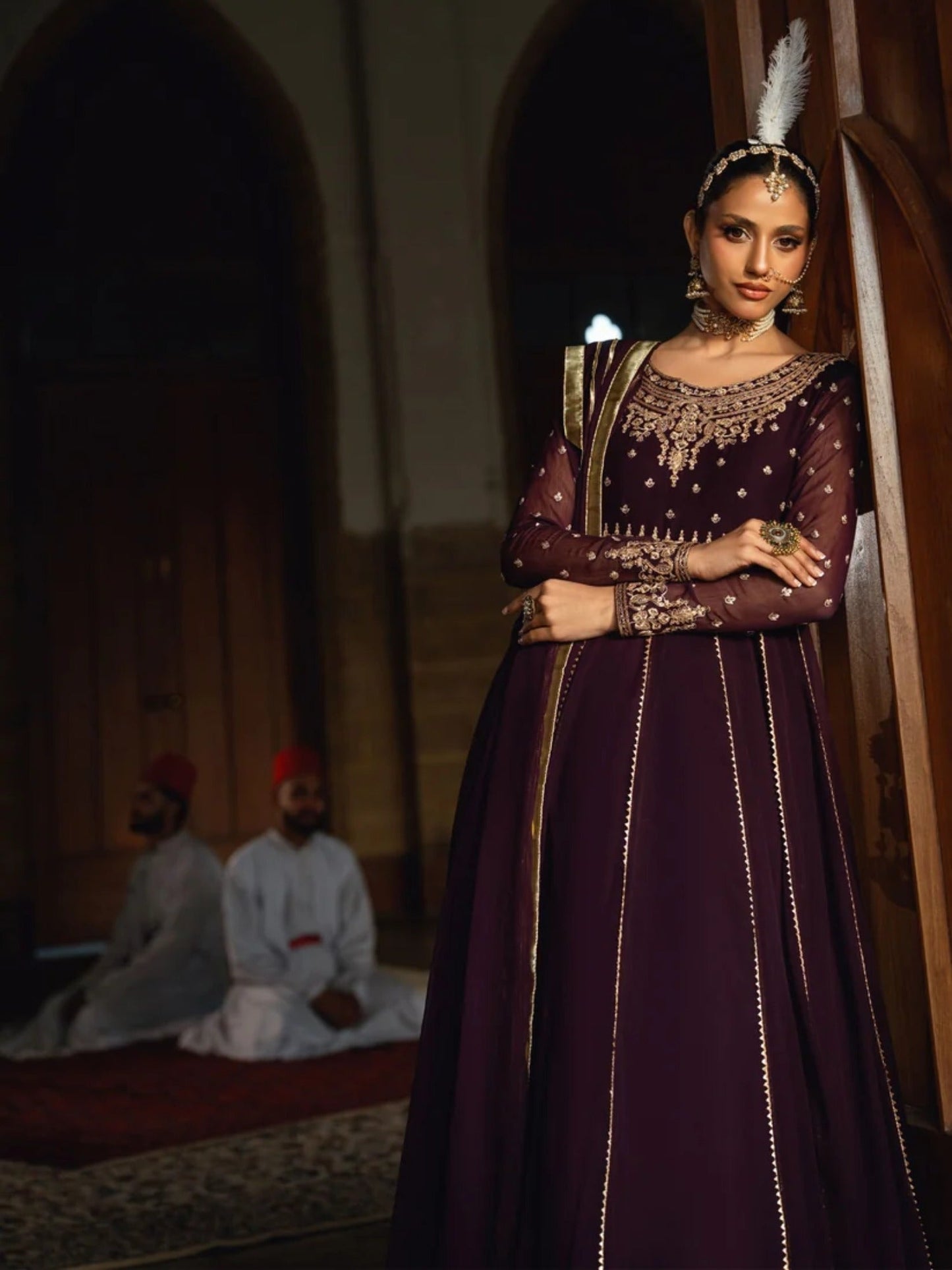 Purple-Hani & Umaima Chiffon Embroidered Pishwas-Floret