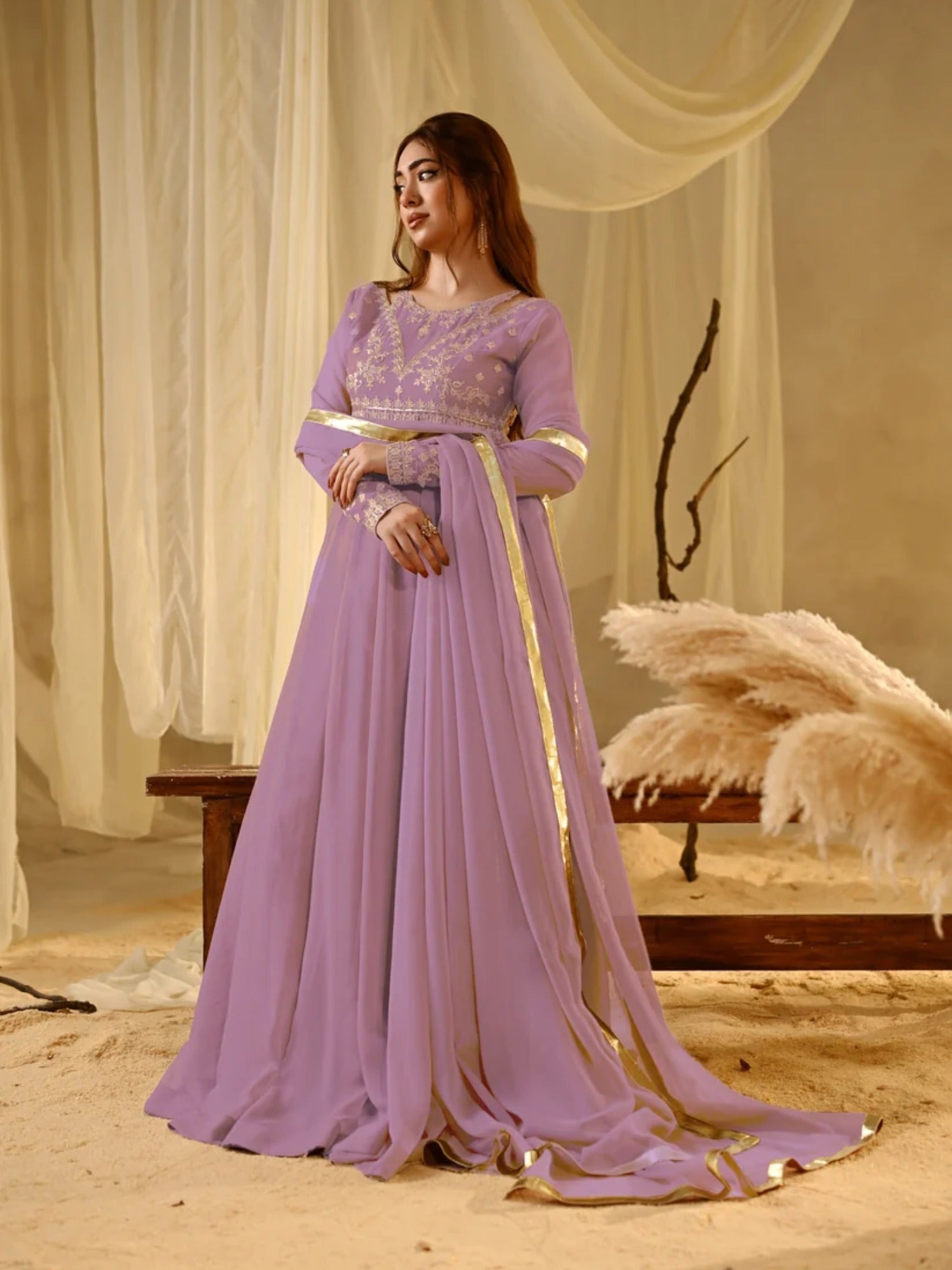 Lilac-Hani & Umaima Chiffon Pishwas-Minha