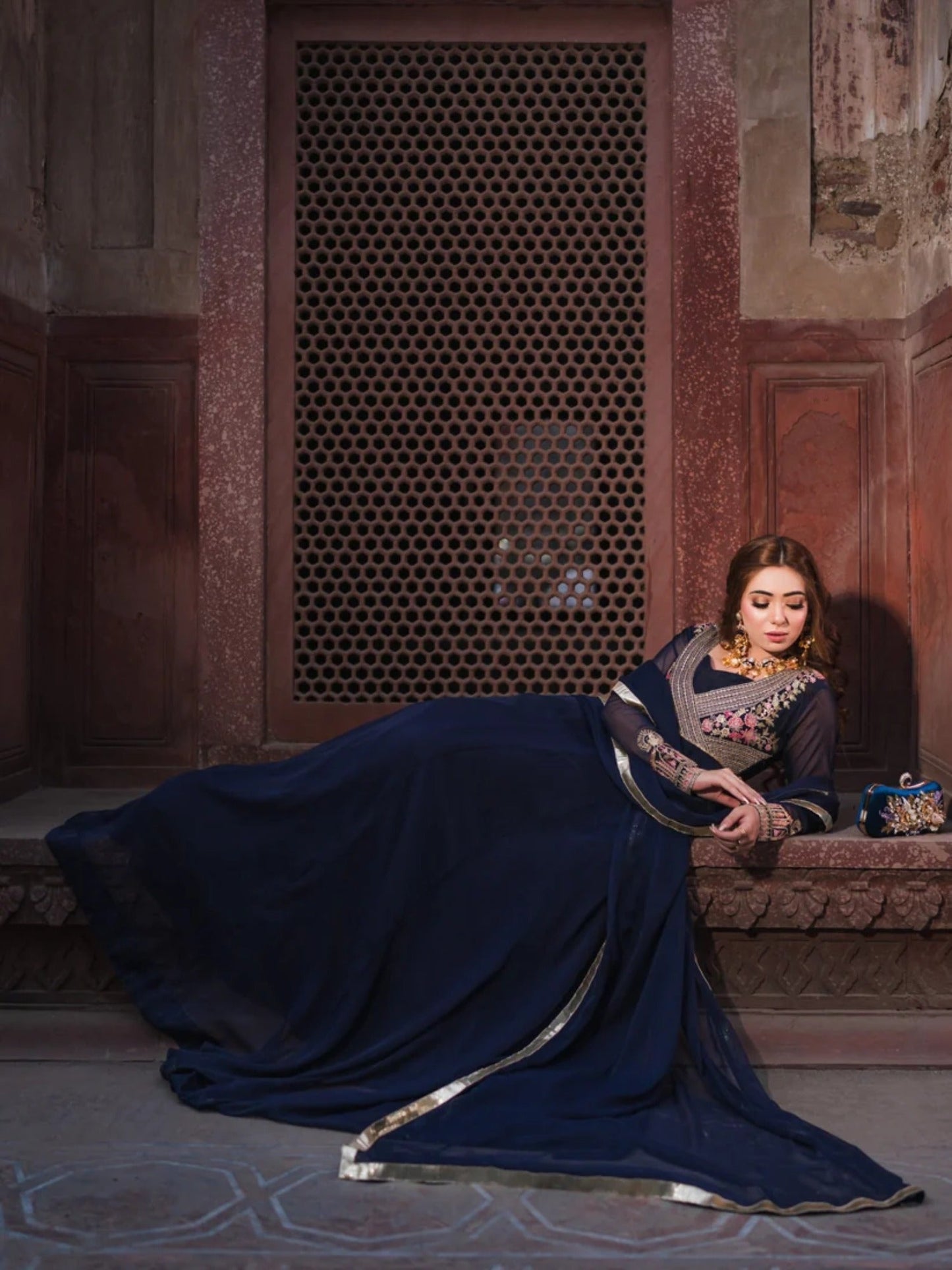 Blue-Hani & Umaima Chiffon Embroidered Pishwas-Ifrah