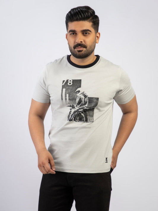 Lamorado Men Cotton Graphic Round Neck T-Shirt-Light Grey