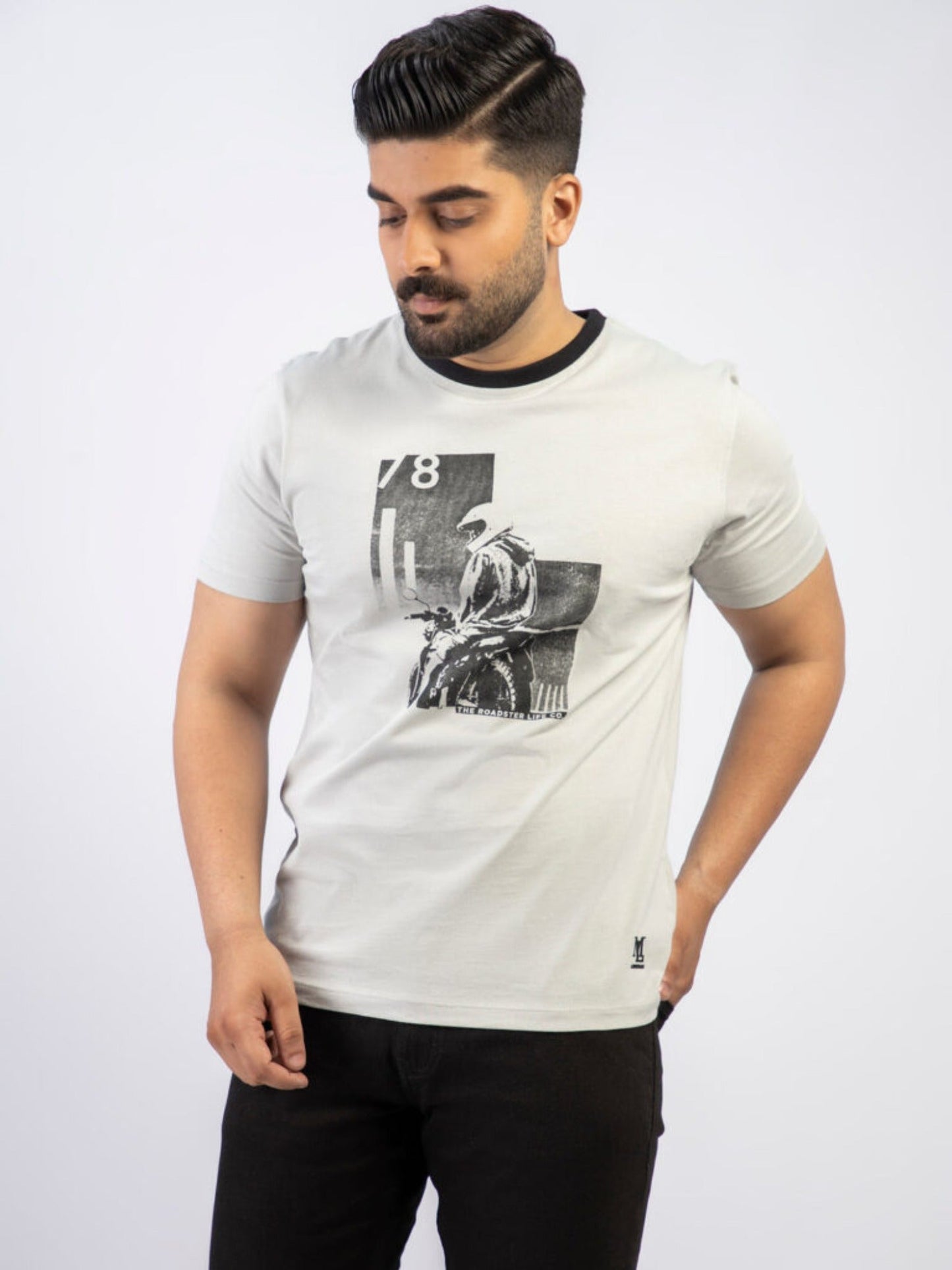 Lamorado Men Cotton Graphic Round Neck T-Shirt-Light Grey