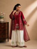 Maroon-Tawakal Closet Cotton Embroidered Stitched 3-Piece Suit-Ruby