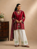 Maroon-Tawakal Closet Cotton Embroidered Stitched 3-Piece Suit-Ruby