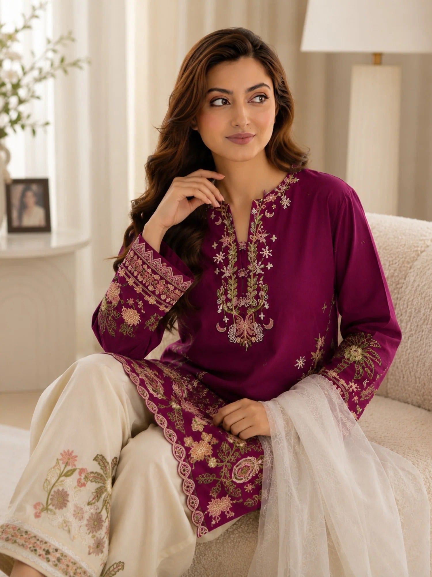 Mulberry -Tawakal Closet Cotton Embroidered Stitched 3-Piece Suit-Mulbury Bloom