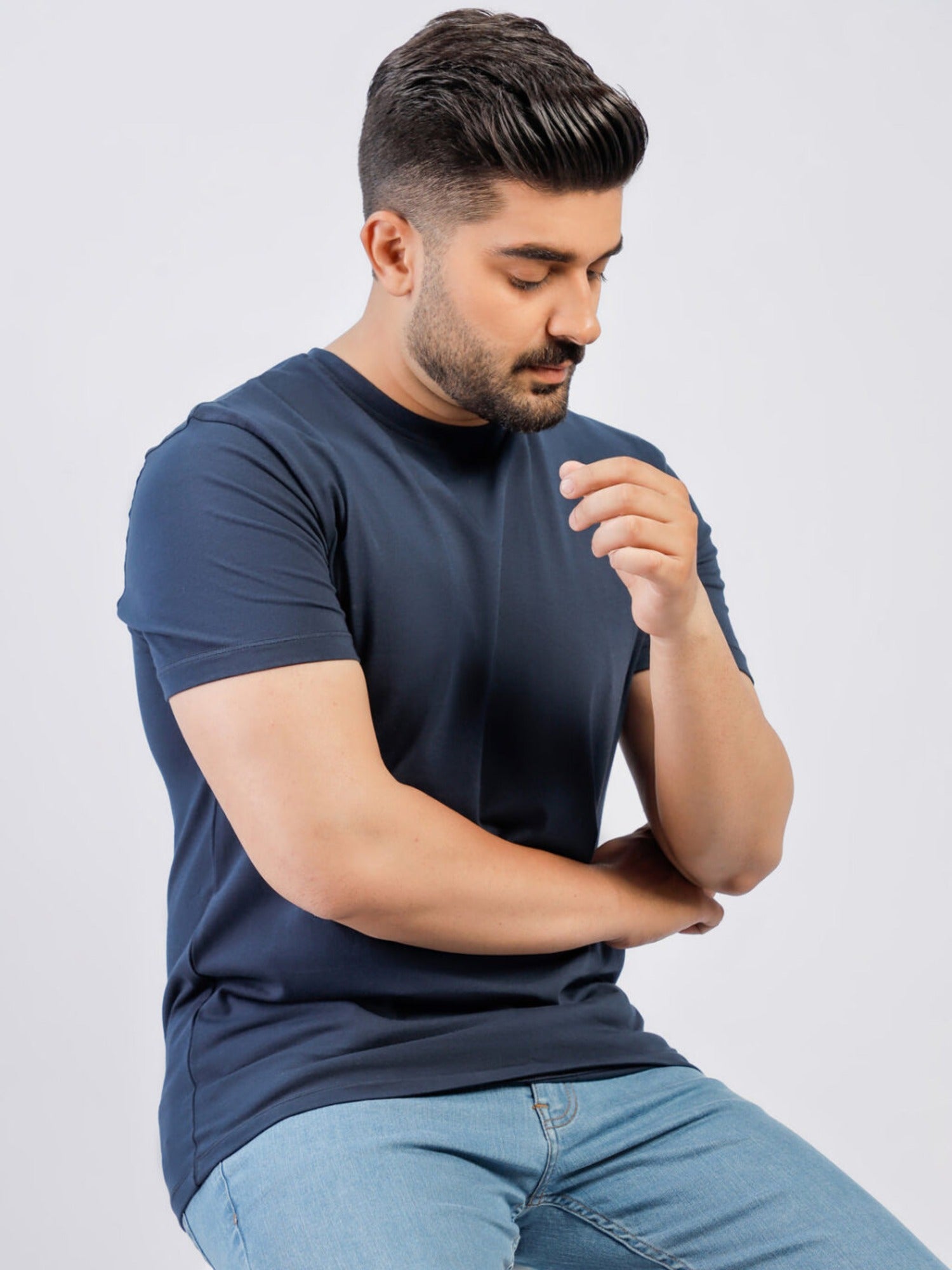 Lamorado Men Cotton Round Neck T-Shirt-Navy Blue