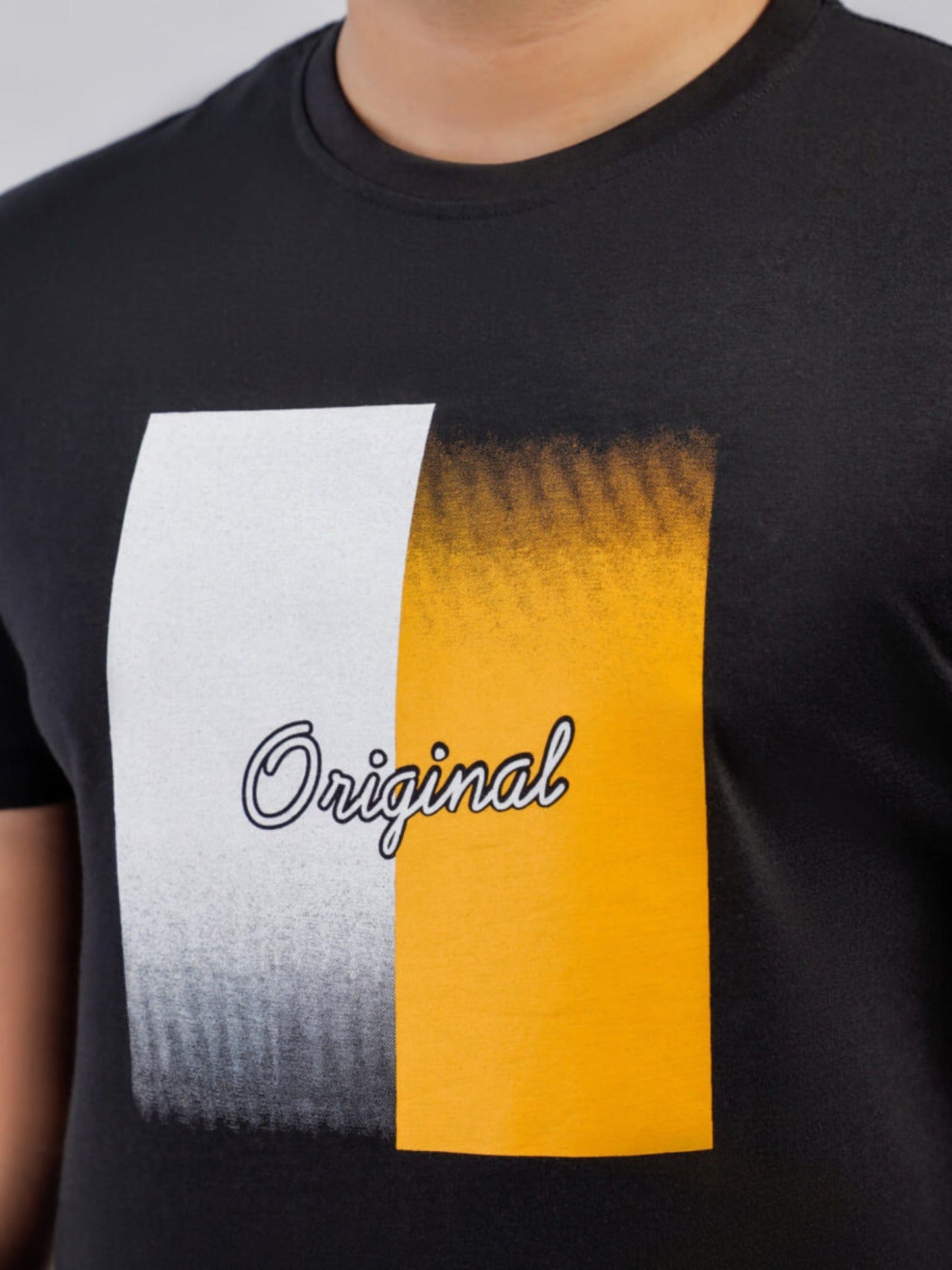 Lamorado Men Cotton Graphic Round Neck T-Shirt-Black